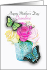 Mother’s Day for Grandma with Butterflies and Roses on White card