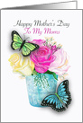 Mother’s Day to My Moms with Butterflies and Roses on White card