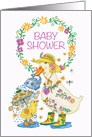 Baby Shower Invitation with Mother Duck and Chick in Rain Boots card