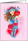 Valentine’s Day for Niece Stylish Girl in Pink and Blue with Heart card