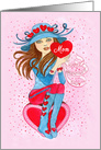 Valentine’s Day for Stylish Mom with Blue Hat and Hearts card