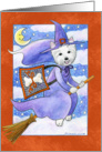 Halloween Westie Dog on Broomstick card