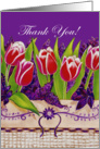 Red Tulips in Basket Thank You card