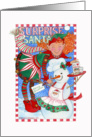 Santa’s Elf and Snowman’s Surprise for Santa card
