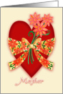 Mother, Red Valentine Heart with Bow and Whimsical Flowers card