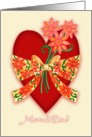 Mom & Dad, Red Valentine Heart with Bow and Whimsical Flowers card