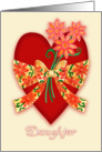 Daughter, Red Valentine Heart with Bow and Whimsical Flowers card