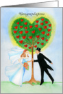 Congratulations Bride & Groom Red Hearts of Love Tree card