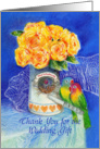 Thank You for the Wedding Gift Lovebirds with Yellow Roses card