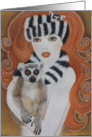 Ring Tailed Lemurs with Woman with Red Hair card