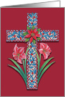 Stylized Christmas Cross with Amaryllis and Poinsettia Flowers card