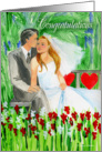 Congratulations on Wedding Bride and Groom in Romantic Garden card