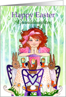 Happy Easter Granddaughter, Little Girl Brunching with Easter Rabbits card