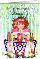 Happy Easter Daughter, Little Girl Brunching with Easter Rabbits card