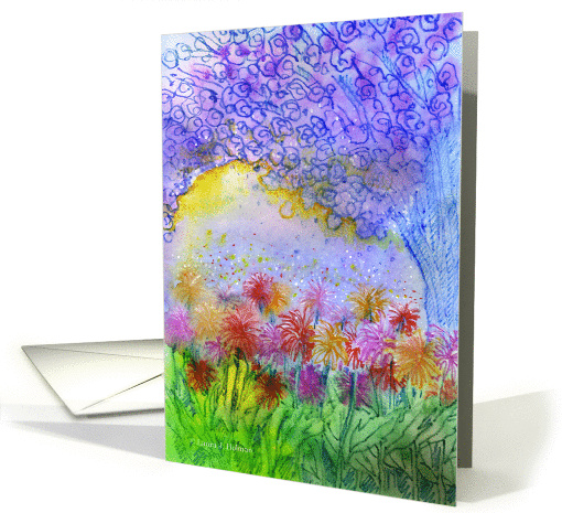 Whimsical Garden of Blue, Purple, Red, and Orange card (1053597)