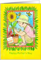 Mom, Happy Mother’s Day Girl with Sunflower And Butterflies card