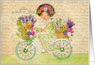 Mom & Dad Easter Wishes Bicycle with Flowers and Lab Puppies card