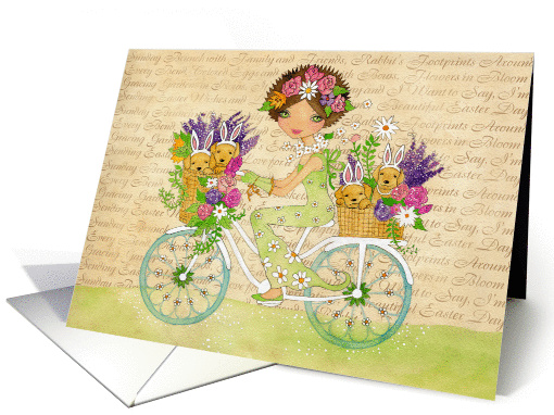Easter Wishes Bicycle with Flowers and Lab Puppies card (1262248)