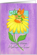 Birthday Wishes Mother-in-Law Flower Fairy on Bright Yellow Flower card