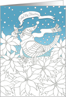 Merry Christmas Kid Coloring Card with Bird, Elf and Poinsettias card