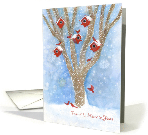 Merry Christmas Cardinal Birdhouses From Our Home to Yours card