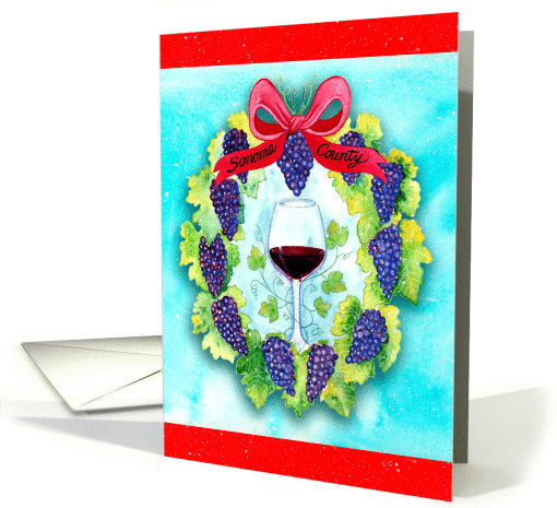 Sonoma County Christmas Wreath with Wine Glass card (1454206)