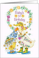 Baby’s 1st Birthday with Mother Duck and Chick card