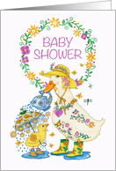 Baby Shower Invitation with Mother Duck and Chick in Rain Boots card