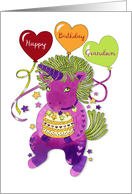 Purple Unicorn with Balloons Birthday Grandson card