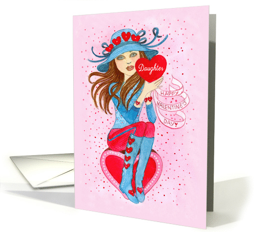 Valentine's Day for Stylish Daughter with Blue Hat and Hearts card