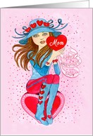 Valentine’s Day for Stylish Mom with Blue Hat and Hearts card