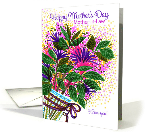 Mothers Day Mother in Law Whimsical Purple and Pink Flowers card