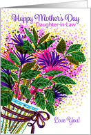 Mothers Day Daughter in Law Love You Whimsical Purple and Pink Flowers card