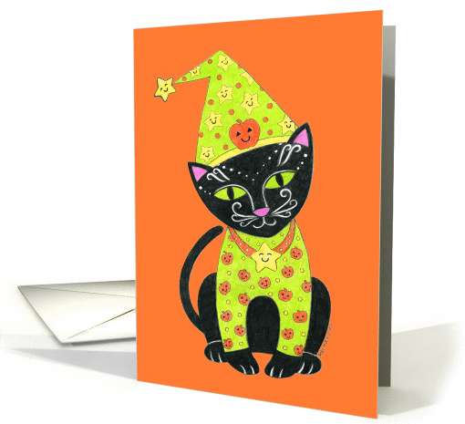 Halloween Black Cat in Costume card (694781)