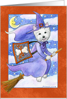 Halloween Westie Dog on Broomstick card