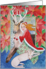 Poinsettias and Reindeer Season’s Greetings card