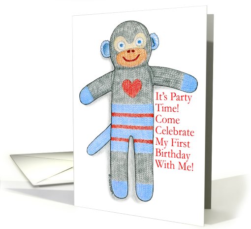 Sock Monkey First Birthday Invitation card (765357)