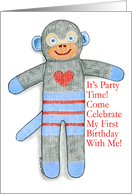 Sock Monkey First Birthday Invitation card