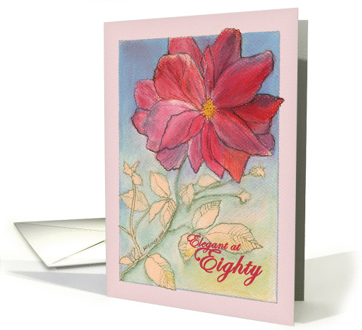 Red Full Bloom Rose Elegant at Eighty Birthday card (779607)
