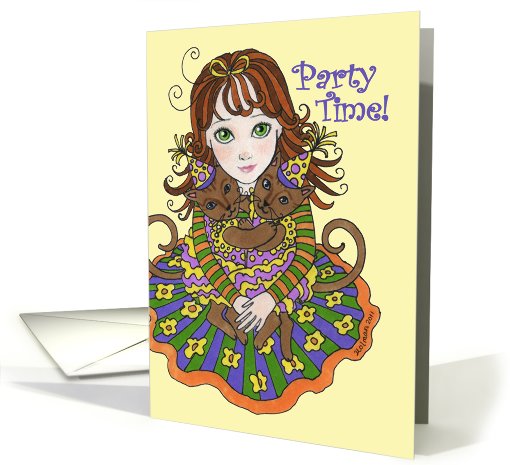 Girl with Party Cats Party Time card (783331)