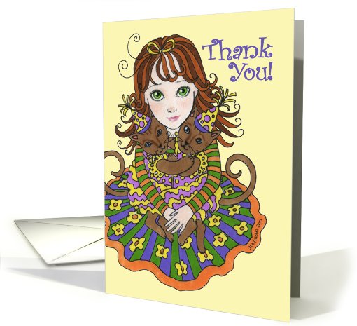 Girl with Party Cats Thank You for the Birthday Gift card (783913)