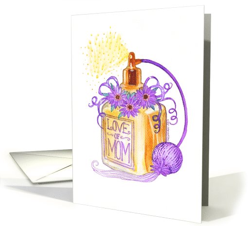 Mother's Day Yellow Perfume Bottle with Purple Flowers card (801926)