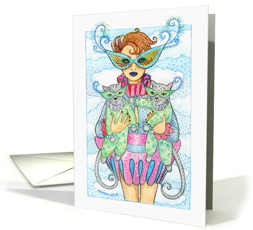 Happy Birthday Friend Masquerade Woman with Cats card (824006)