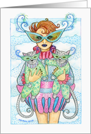 Happy Birthday Friend Masquerade Woman with Cats card