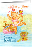 Party Time Cat in Pool Invitation card
