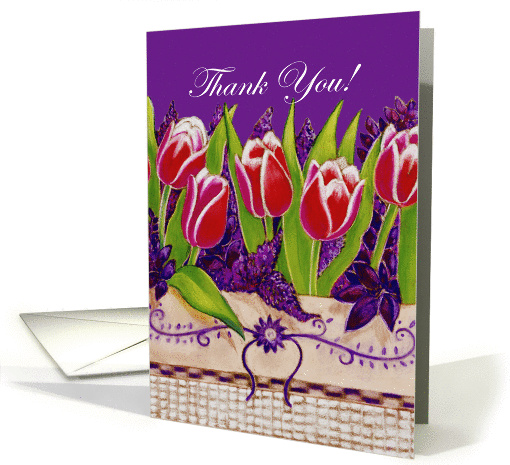 Red Tulips in Basket Thank You card (855137)