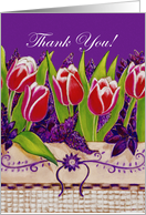 Red Tulips in Basket Thank You card