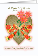 Valentine Heart of Gold with Bow and Flowers for Neighbor card
