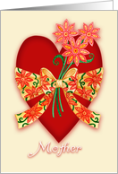Mother, Red Valentine Heart with Bow and Whimsical Flowers card