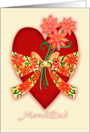 Mom & Dad, Red Valentine Heart with Bow and Whimsical Flowers card